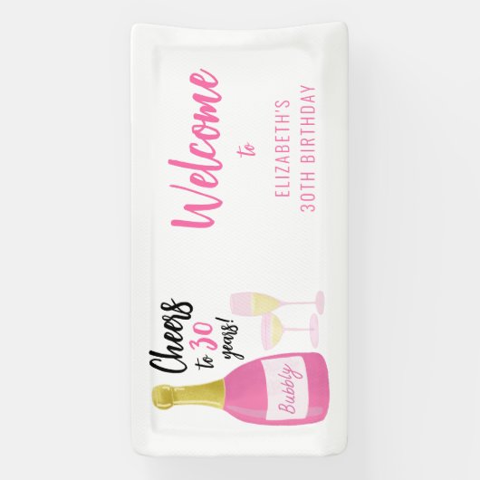 Roze Proost op 30 jaar bubbelig 30e verjaardagsfee Spandoek (Verticaal)