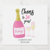 Roze Proost op 30 jaar bubbelig 30e verjaardagsfee Sparkling Wijnetiket (Enkel label)