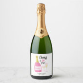 Roze Proost op 30 jaar bubbelig 30e verjaardagsfee Sparkling Wijnetiket (Voorkant)