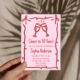 Roze “Proost op 30 Jaar” Verjaardagsuitnodiging Kaart