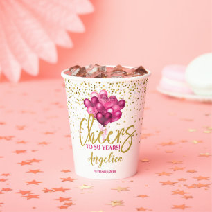 Roze proost op 50 jaar 50ste verjaardag papieren bekers
