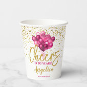 Roze proost op 50 jaar 50ste verjaardag papieren bekers (Achterkant)