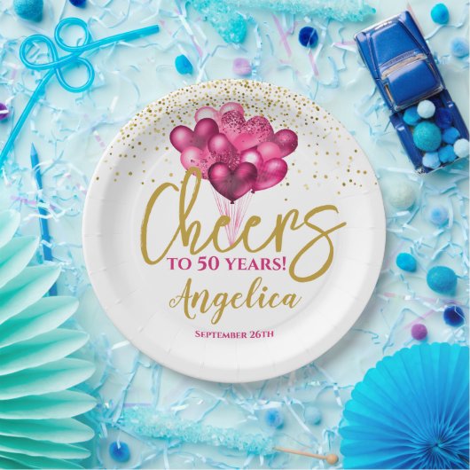 Roze proost op 50 jaar 50ste verjaardag papieren bordje (Feest)