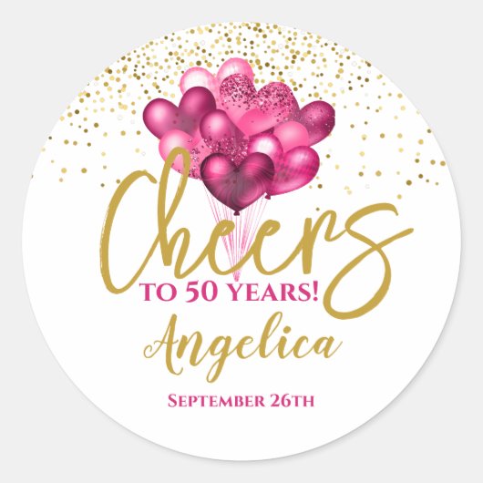 Roze proost op 50 jaar 50ste verjaardag ronde sticker (Voorkant)