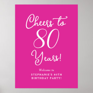Roze Proost op 80 Jaar Verjaardag Welkom Poster