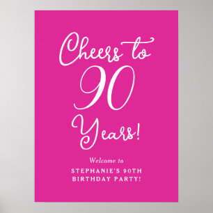 Roze Proost op 90 Jaar Verjaardag Welkomstbord Poster