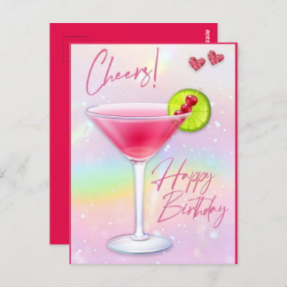 Roze proost verjaardagsgroet kaart