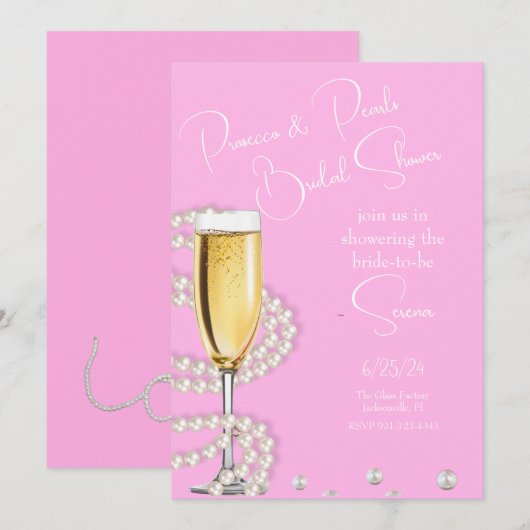 Roze Prosecco en Parels Vrijgezellenfeest Kaart (Voorkant / Achterkant)
