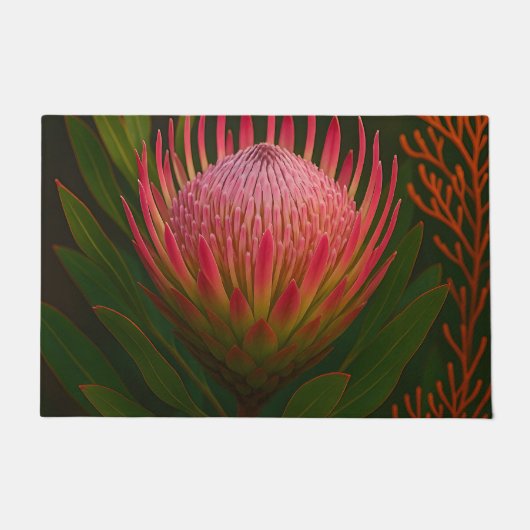 Roze Protea Bloem Exotische Bloei Deurmat (Voorkant)