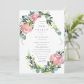 Roze Protea Bloemen Bruiloft Uitnodigen Kaart (Staand voorkant)