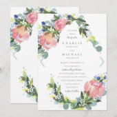 Roze Protea Bloemen Bruiloft Uitnodigen Kaart (Voorkant / Achterkant)