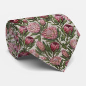 Roze Protea Borduurwerk Bloemmotief Stropdas (Opgerold)