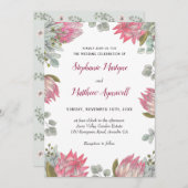 Roze Protea Eucalyptus Bloemenbruiloft Kaart (Voorkant / Achterkant)