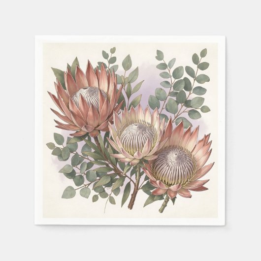 Roze Protea Eucalyptus Botanische Compositie  Servet (Voorkant)
