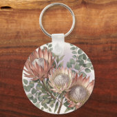 Roze Protea Eucalyptus Botanische Compositie Sleutelhanger (Achterkant)