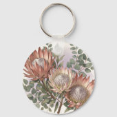 Roze Protea Eucalyptus Botanische Compositie Sleutelhanger (Achterkant)