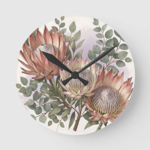 Roze Protea Eucalyptus Botanische Schikking Ronde Klok