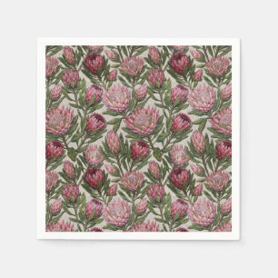 Roze Protea Geborduurd-Uitzicht Botanisch Patroon Servet