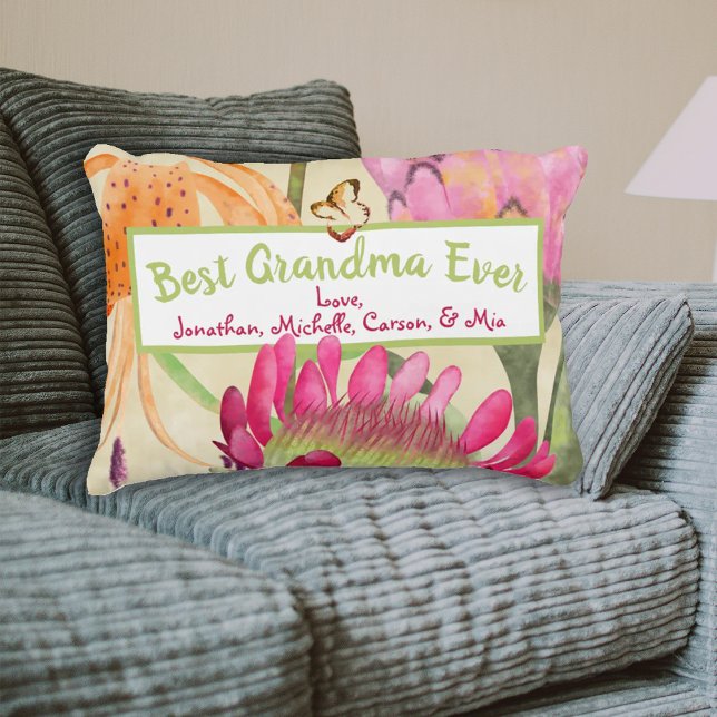 Roze Protea Sinaasappel Lily Moederdag Sierkussen Accent Kussen (best grandma ever throw pillow with grandchildren's names, pink protea flower mother's day pillow)