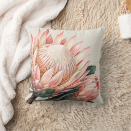 Roze Protea Waterverf Romantisch Bloemstuk Kussen