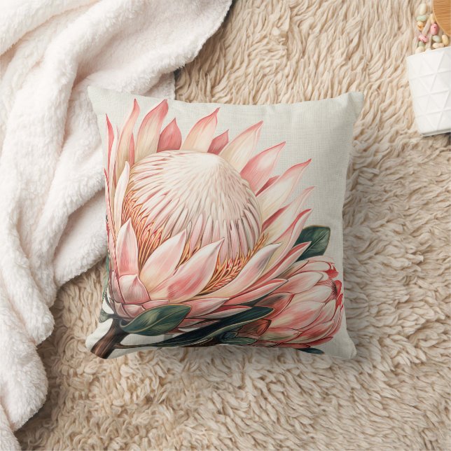 Roze Protea Waterverf Romantisch Bloemstuk Kussen (Deken)