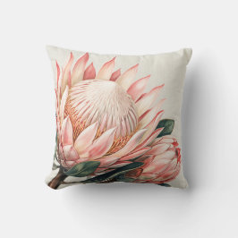 Roze Protea Waterverf Romantisch Bloemstuk Kussen