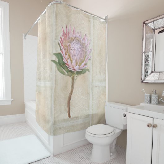  roze protheevloer Fern Damask Tan Pattern Douchegordijn (In situ)