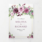 Roze Pruim Bloemen Ampersand QR Code Bruiloft Drieluik Uitnodiging (Cover)