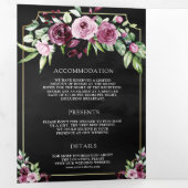 Roze Pruim Bloemen Ampersand Zwart QR Code Bruilof Drieluik Uitnodiging (Binnenzijde eerst)