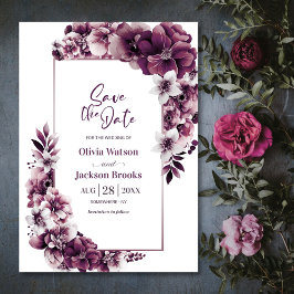 Roze Pruim Bloemen Bruiloft Save the Date
