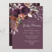 Roze Pruim Paarse Bloemen String Licht Baby shower Kaart (Voorkant / Achterkant)