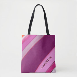Roze Pruim Strepen Gepersonaliseerde Naam  Tote Bag