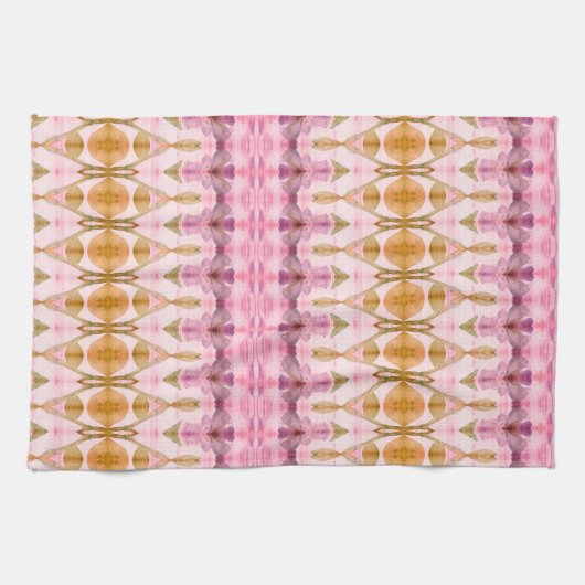 Roze pruimenolijf en gouden keukenhanddoek met pat (Horizontaal)