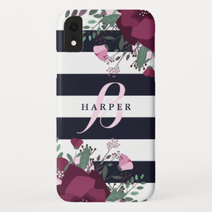 Roze & Pruimrozen Gestreept Monogram iPhone XR Hoesje