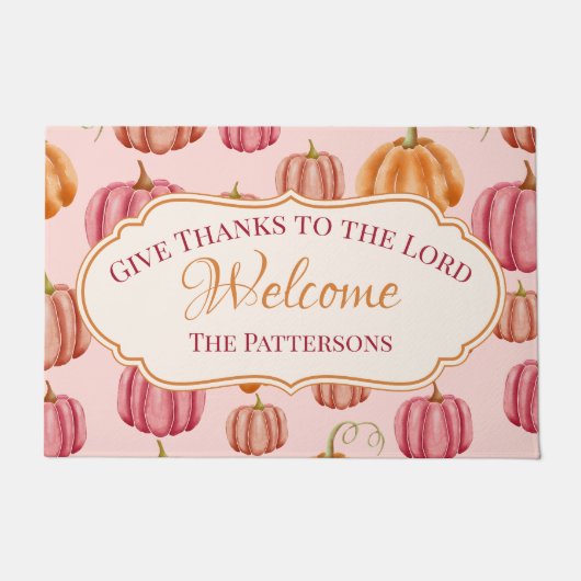  Roze Psalm 136:3 Geef Bedankt aan de Here Deurmat (Voorkant)