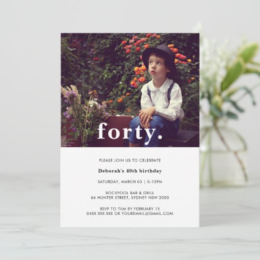  Roze Pset 40th Birthday Fotouitnodiging Kaart (Staand voorkant)