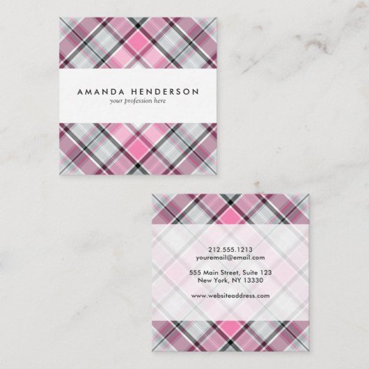 Roze Pset Patroon Chic Vierkante Visitekaartje (Voorkant / Achterkant)