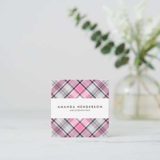 Roze Pset Patroon Chic Vierkante Visitekaartje (Staand voorkant)