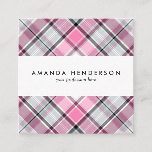 Roze Pset Patroon Chic Vierkante Visitekaartje (Voorkant)
