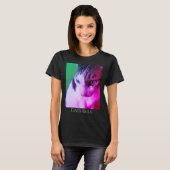 Roze Psychedelische tablet Kat roze en paarse ogen T-shirt (Voorkant volledig)