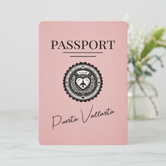 Roze Puerta Vallarta Paspoort Bewaar de datum Save The Date (Staand voorkant)