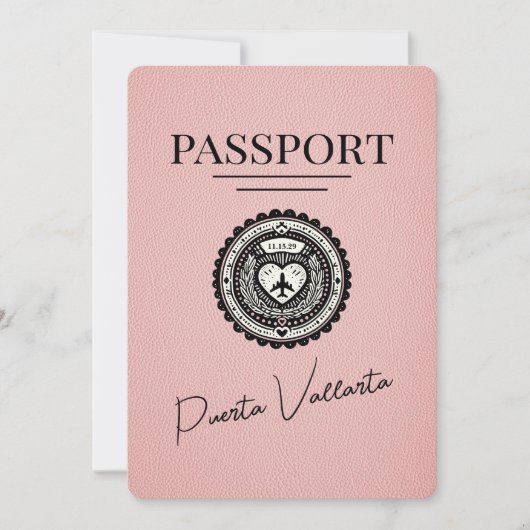 Roze Puerta Vallarta Paspoort Bewaar de datum Save The Date (Voorkant)