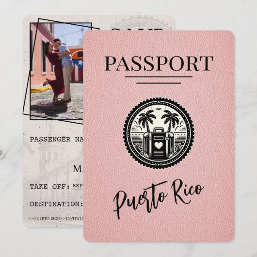 Roze Puerto Rico paspoort Save The Date (Voorkant / Achterkant)