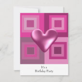 Roze Puffy Heart Birthday Uitnodiging (Voorkant)