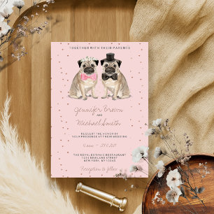 Roze Pug aquarel bruiloft Kaart