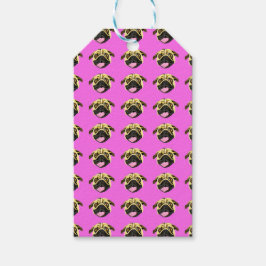 Roze Pug-cadeaubijslagen Cadeaulabel