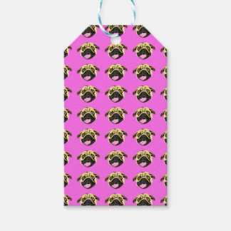 Roze Pug-cadeaubijslagen Cadeaulabel