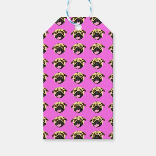 Roze Pug-cadeaubijslagen Cadeaulabel (Voorkant)