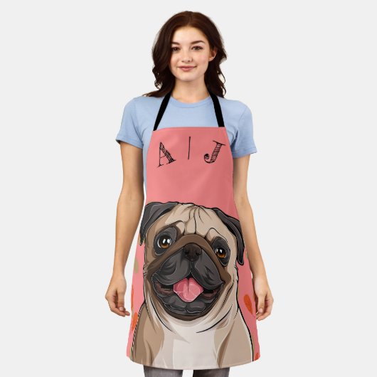 Roze Pug Dog Monogram Schort (Gedragen)