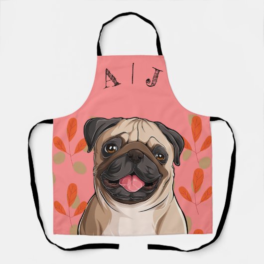 Roze Pug Dog Monogram Schort (Voorkant)